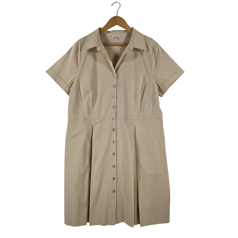 Frances Valentine Tan Khaki Pleated Button Front Shirtdress with Pockets XL